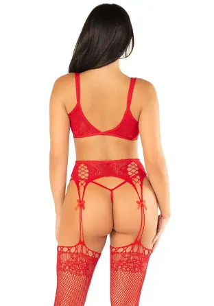 Комплект Leg Avenue Bra Top, String and Garter Belt Stockings One Size, Red Львів