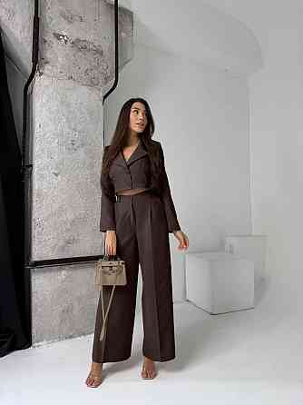Жіночий діловий брючний костюм-двійка: жакет і штани костюмка Шоколад, 46/48 Одеса