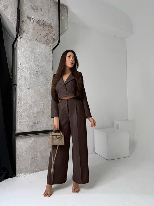 Жіночий діловий брючний костюм-двійка: жакет і штани костюмка Шоколад, 46/48 Одеса - фото 4