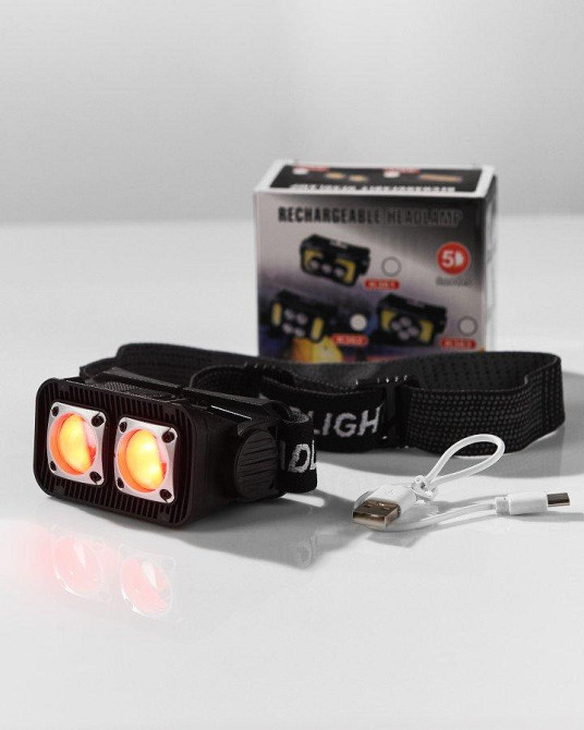 Ліхтар ліхтар налобний з індикатором заряду та на акамуляторі ЛЕД 4 + 2 режими LED червоний світло Одеса - фото 15