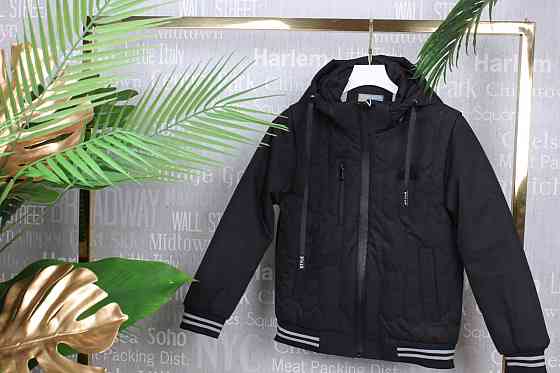 Демисезонная черная куртка бомбер под резинку для мальчика подростка 140,146,152 Николаев