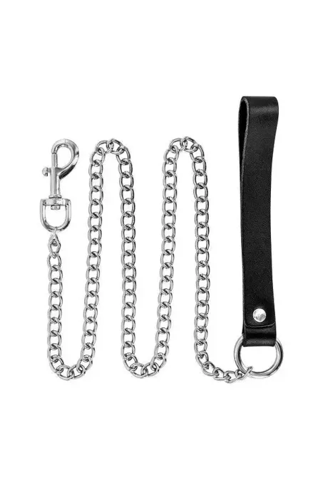 Повідець Fetish Tentation Premium Metal leash with cowhide leather wrist 115 см Львів - фото 1