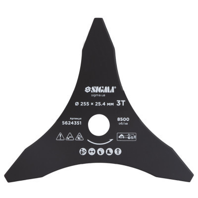 Нож для триммера Sigma 255x25.4мм, 3Т остроконечный (5624351) Винница - изображение 1