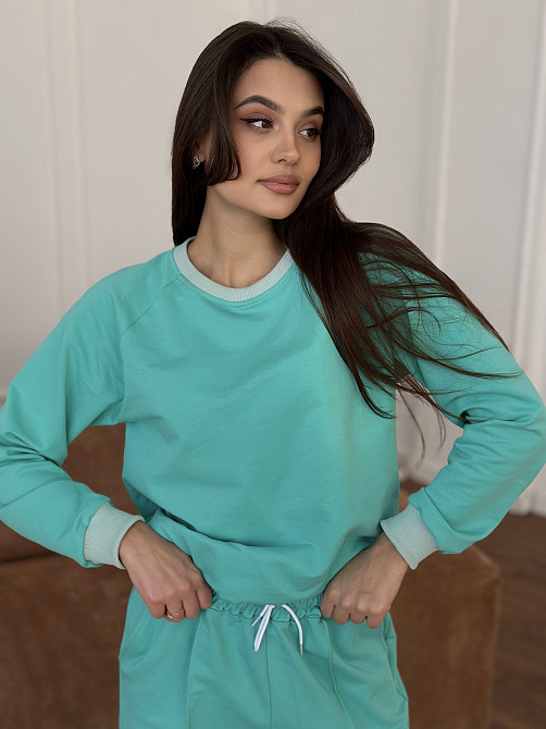 Женский спортивный костюм с широкими штанами Бирюзовый M/L Харьков - изображение 5