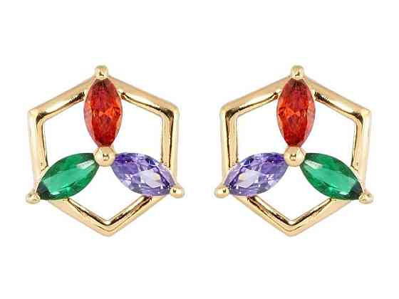 Серьги Позолота 18K пусеты Цветочный орнамент из разноцветного циркона (089165) ТМ XUPING Киев