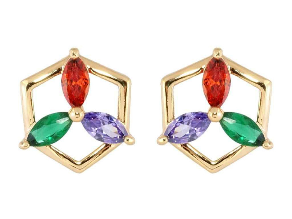 Серьги Позолота 18K пусеты Цветочный орнамент из разноцветного циркона (089165) ТМ XUPING Киев - изображение 1