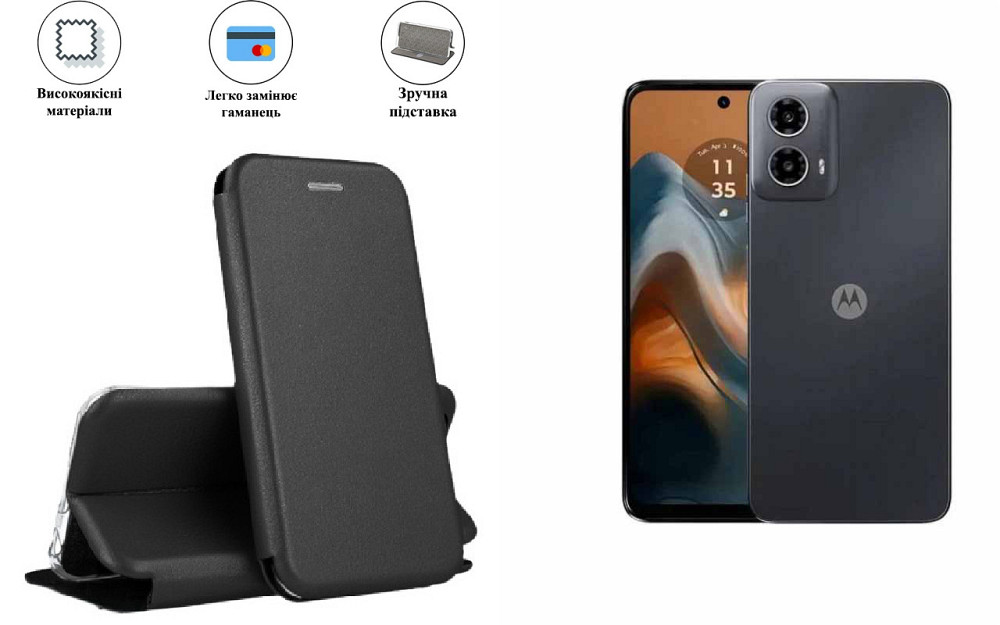 Чохол-книжка з силіконом для Motorola Moto G34 5G, чорний Київ - фото 1