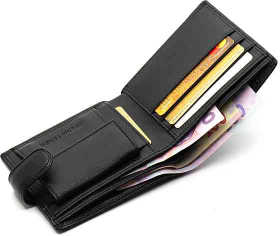 Мужское портмоне на кнопке ST Leather из натуральной кожи Черный Киев