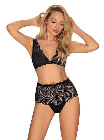 Комплект кружевной Obsessive Klarita лиф и трусики с высокой посадкой, черный, L/XL Sex Aura Киев