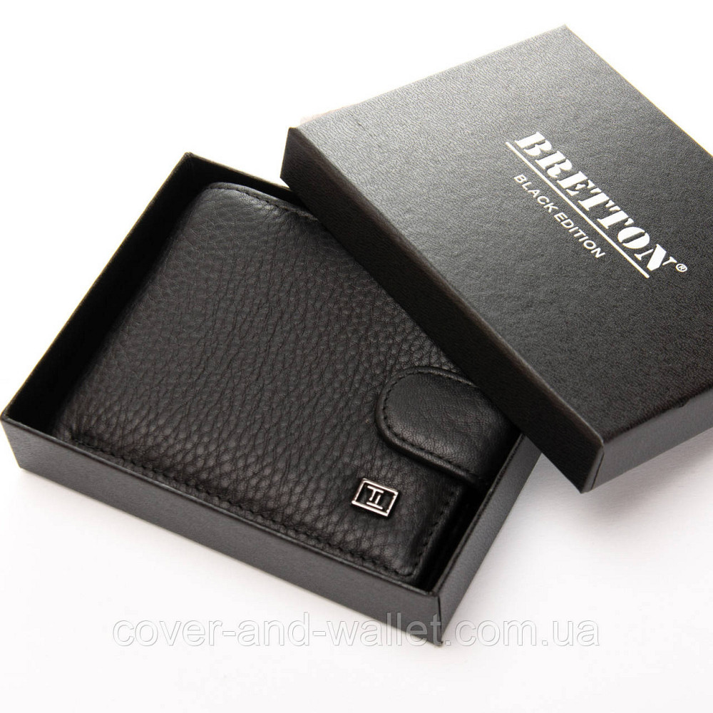 Чоловічий гаманець із затискачем з натуральної шкіри чорного кольору BRETTON Київ - фото 7