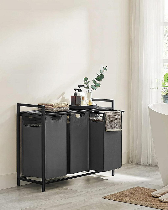 Кошик для білизни Leobert Chariot з трьома відділеннями 3 x 38л чорний Киев - изображение 7