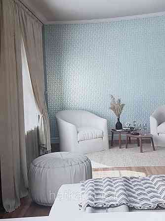 Шпалери метрові вінілові на флізеліні Marburg Villa Romana геометрія смужки зиґзаґ сріблясті на сіро-блакитному Київ