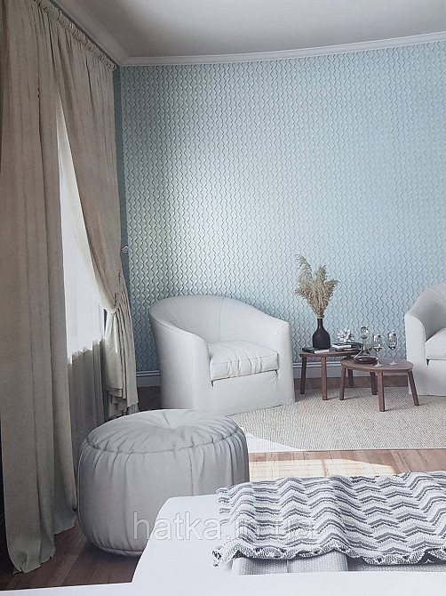 Шпалери метрові вінілові на флізеліні Marburg Villa Romana геометрія смужки зиґзаґ сріблясті на сіро-блакитному Київ - фото 1