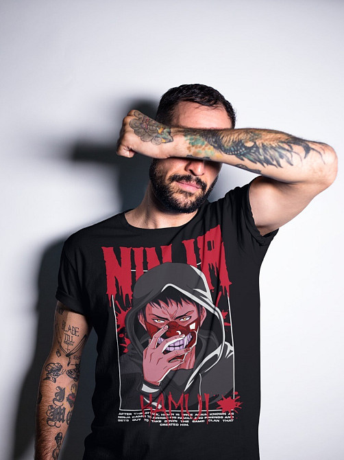 Футболка для хлопчика з аніме принтом Нінджа Камуі Джубеі Кібагамі оверсайз (зріст від 165 до 180) Чорний AnimeJ0372m Дніпро - фото 3