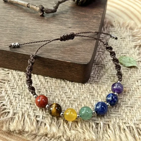 Браслет «7 чакр» 8 мм – натуральные камни, шамбала, регулируемый Киев