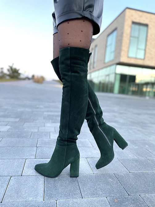 Nivelle Жіночі ботфорти демісезонні замшеві на підборах 5154/48 темно-зелені / Чоботи весна-осі Коломия - фото 6