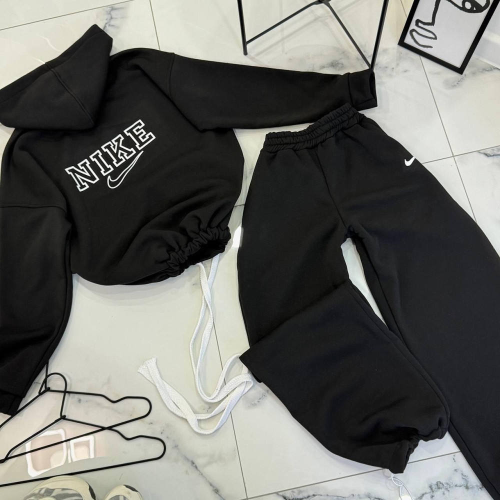 Женский утепленный прогулочный костюм двойка в спортивном стиле трехнить на флисе Черный, 48/50 Одесса - изображение 2