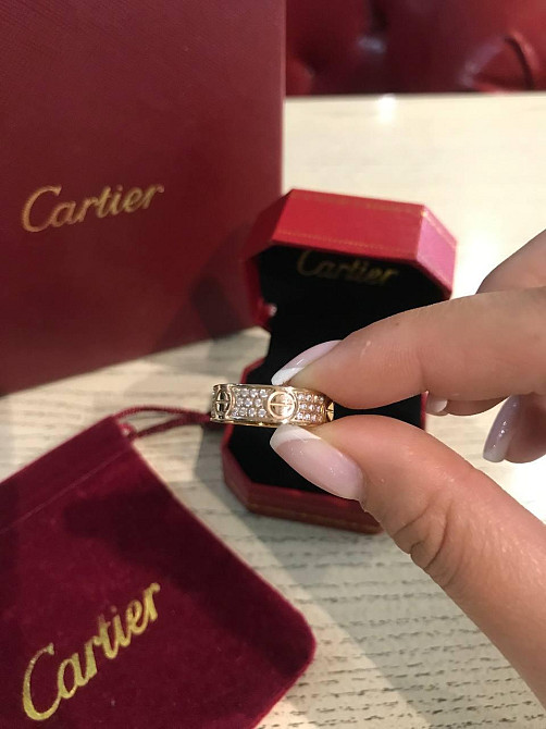 Cartier кільце в рожевому золоті з камінням / Cartier кільце LOVE з дрібним цирконієм Одеса - фото 4