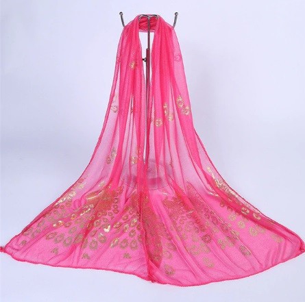 Женский шарф с Павлинами розовый, размер шарфа 160*43см, нейлон Киев - изображение 2