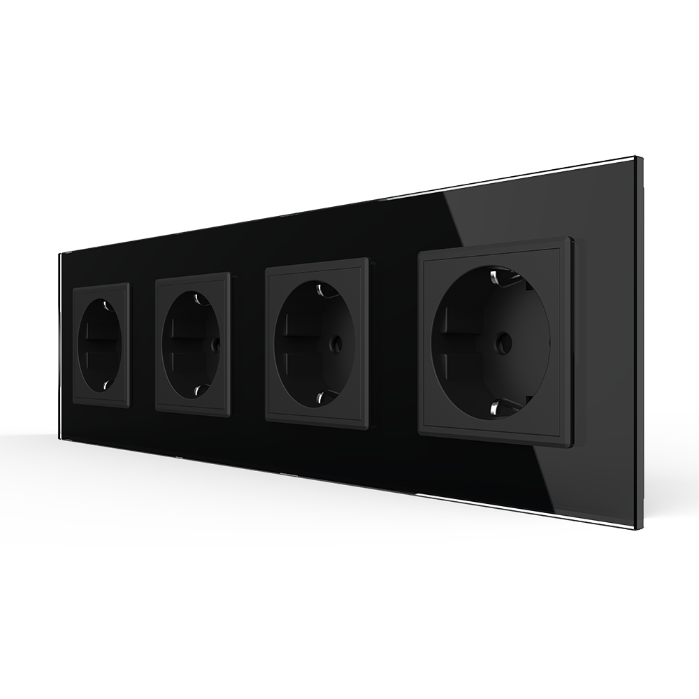 Чотиримісна електрична розетка з заземленням LIVOLO, чорна, скляна рамка, шторки, 250В 16А (VL-C7C4EU-12) Коломыя - изображение 9