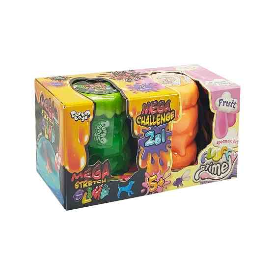 В'язка маса 2 в 1 "Mega Stretch Slime" та "Fluffy Slime" FLS-03-01U Зелений-помаранчевий Вінниця