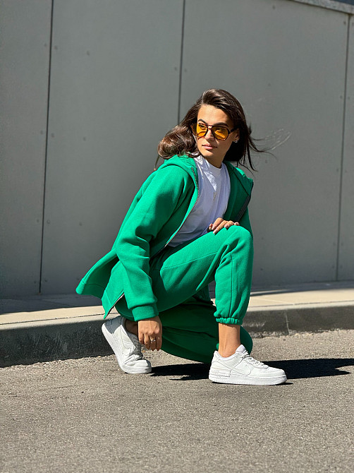 Теплый спортивный костюм женский на змейке Зелёный 46/48 Харьков - изображение 6