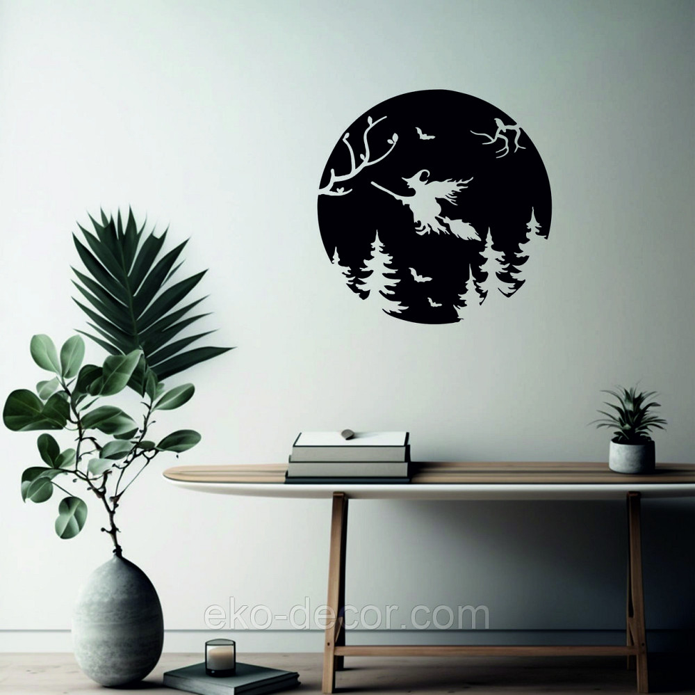 Декоративное настенное Панно «Ведьма на луне», Декор на стену 90*90 см, Черный Киев - изображение 1