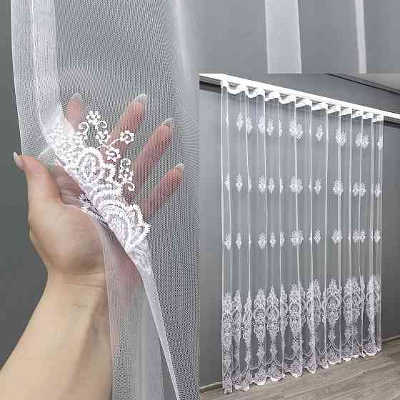 Тюль фатин с вышивкой и люрексом цвет холодный белый 1571т Киев