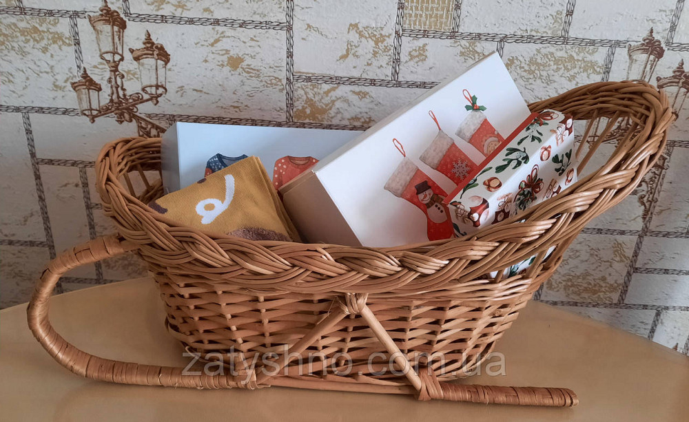 Санки кошик подарунковий| Кошик санки для подарунків з лози|Кошик плетений саночки для подарунків Київ - фото 1