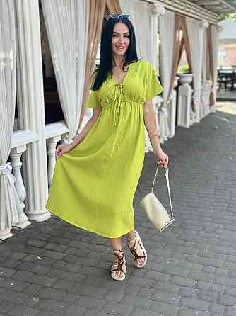 Довга муслінова сукня "Lira" | Батал Гірчичний, 50-52 Київ