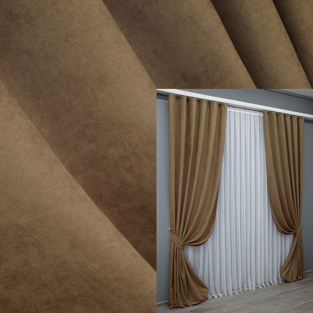 Комплект готовых штор VR-Textil Микровелюр Petek № 1516ш Капучино 100х285 см 2 шт (31-772) Киев - изображение 1