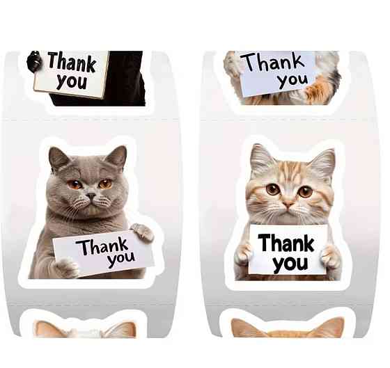 Наклейки Thank you коти 500 шт набір стікерів для упаковки замовлень декору подарунків Київ