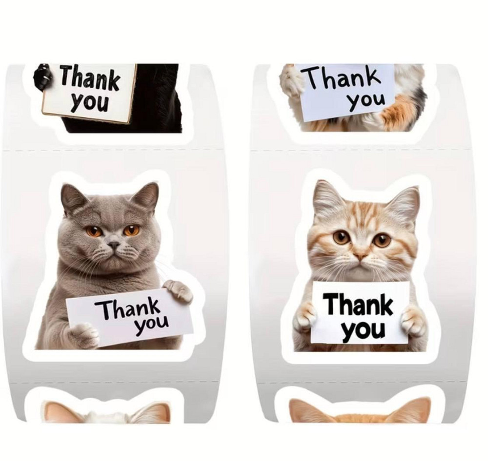 Наклейки Thank you коты 500 шт набор стикеров для упаковки заказов подарков Киев - изображение 2