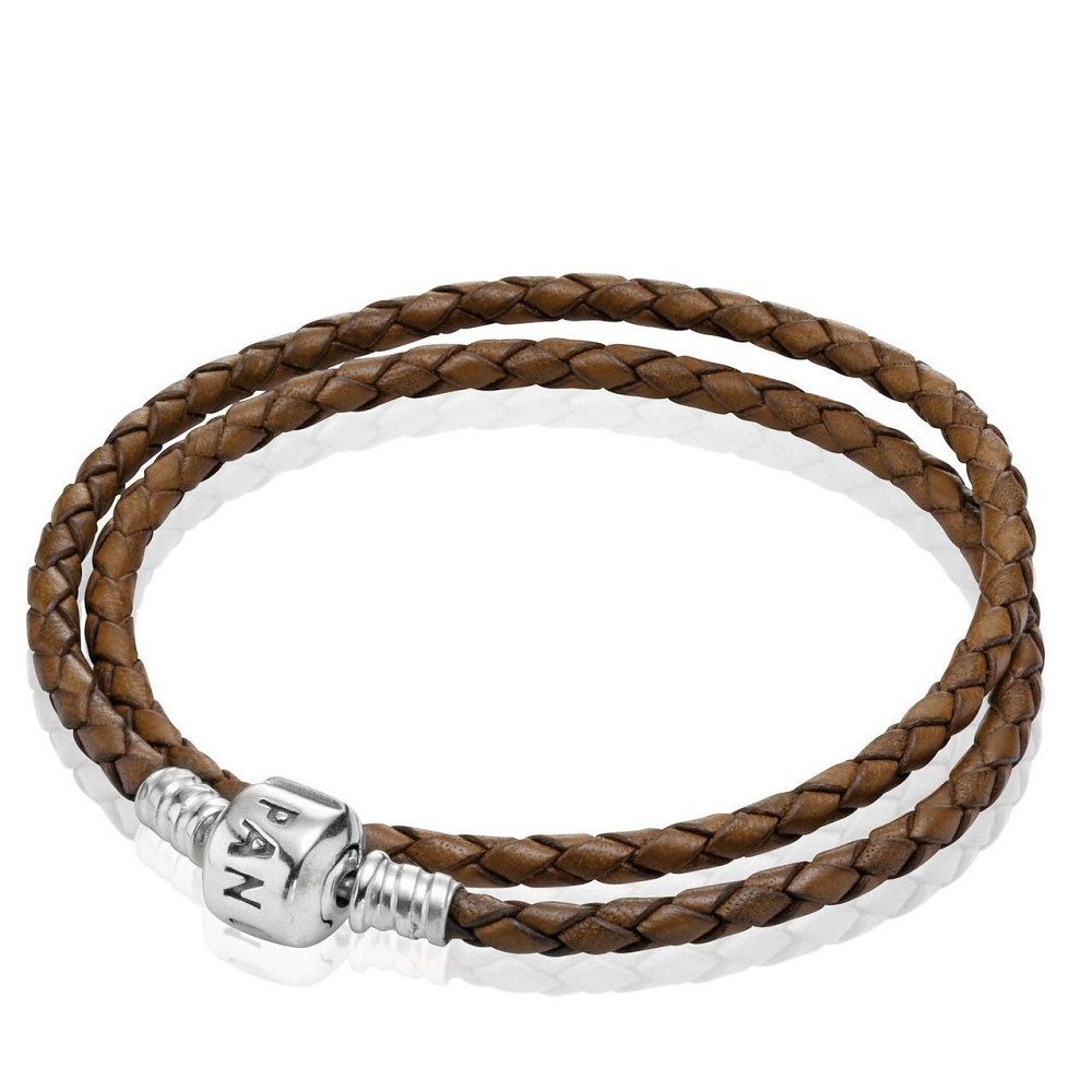 Тёмно-коричневый кожаный браслет для шармов Пандора  с серебряным замком 21MasterSem Киев - изображение 1