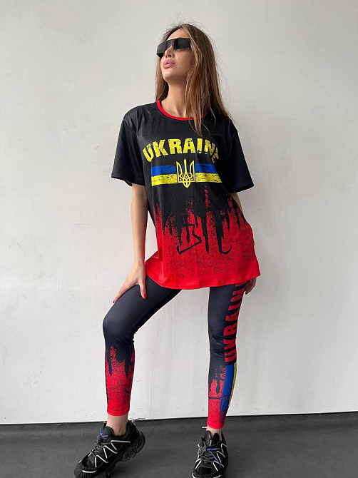 Женская футболка оверсайз Patriotic colors патриотическая микродайвинг черно-красная Одесса - изображение 3