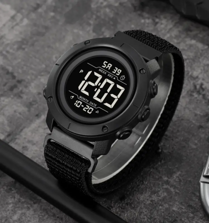 Чоловічий наручний годинник Skmei 2497 з нейлоновим ремінцем (Чорний із чорним) Вінниця