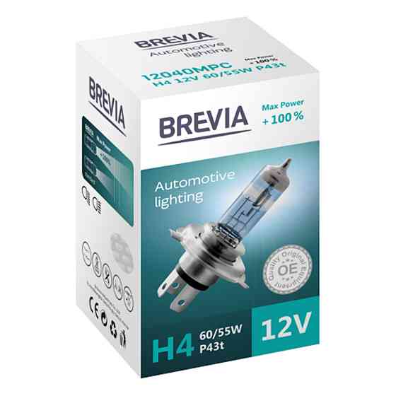 Галогенова лампа Brevia H4 12V 60/55W P43t Max Power +100% CP Киев