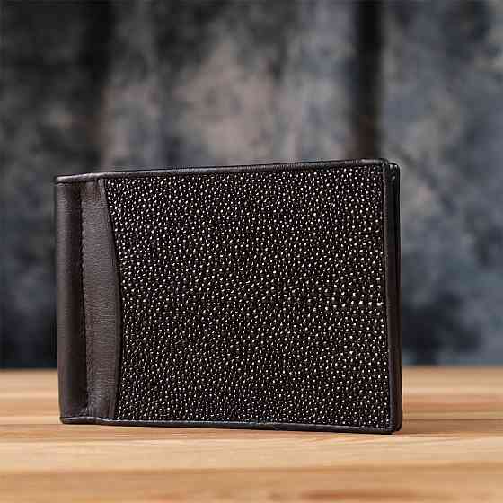 Зажим для денег STINGRAY LEATHER 18293 из натуральной кожи морского ската Черный Киев