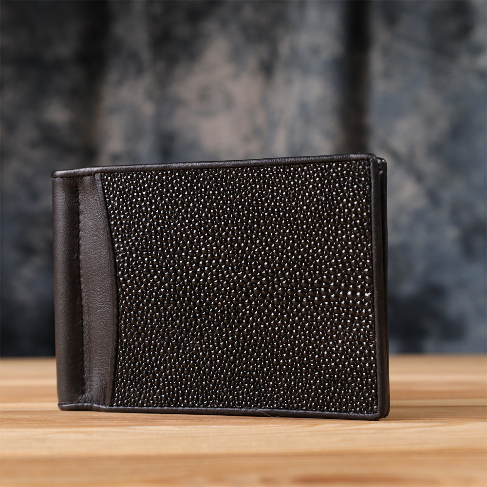 Зажим для денег STINGRAY LEATHER 18293 из натуральной кожи морского ската Черный Киев - изображение 3