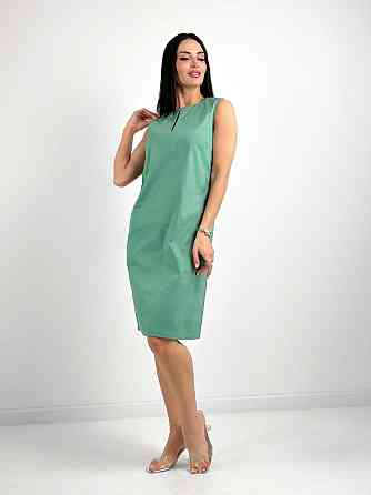 Лляне плаття міді "Viki" оптом | Розпродаж моделі Фісташковий, 46-48 Київ