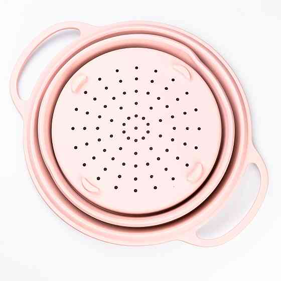 Складний силіконовий дуршлаг з ручками 2.6 л, рожевий Київ