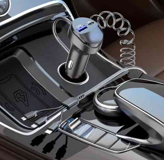 Зарядное устройство для телефона от прикуривателя авто на 2 порта и 3 кабеля Киев