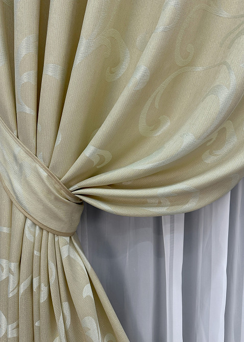 Комплект коротких штор VR-Textil Жаккард Allure № 1614ш Бежевый 130х170 см 2 шт (35-0272) Киев - изображение 4