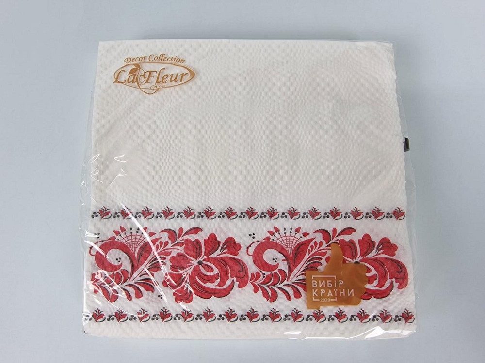 Бумажная двухслойная салфетка (ЗЗхЗЗ, 16шт)  La Fleur Украинская роспись (1314) (1 пачка) Харьков - изображение 1