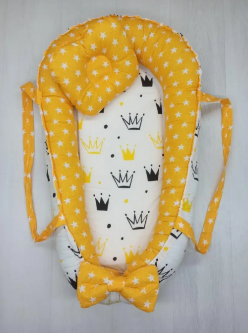 Позиціонер для новонародженого кокон, babynest з ручками, зі знімним дном + подушка BST Корона Помаранчева Кривий Ріг - фото 1