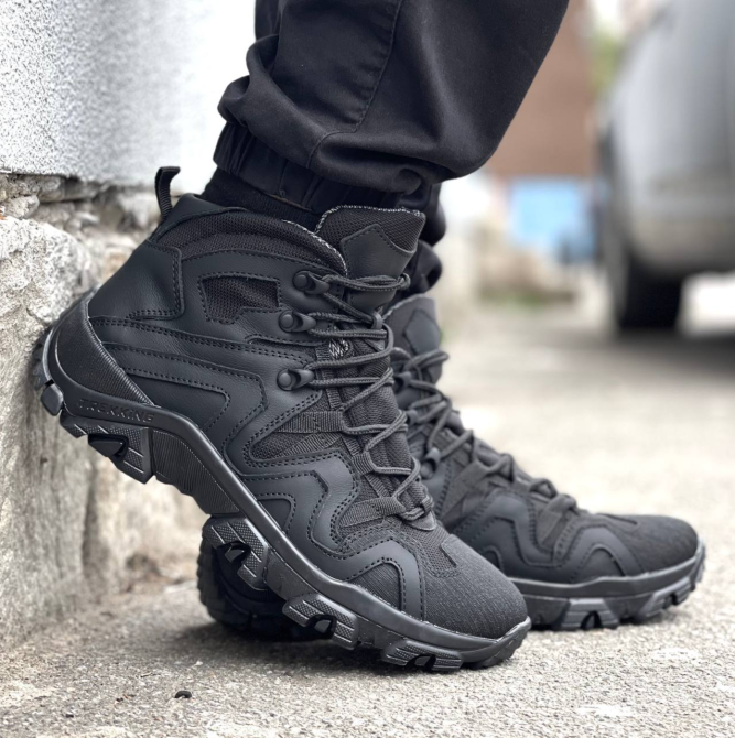 Тактичні шкіряні черевики чорні, демісезонні, водонепроникні, утеплені, міцні, прошиті, для чоловіків Львів - фото 8