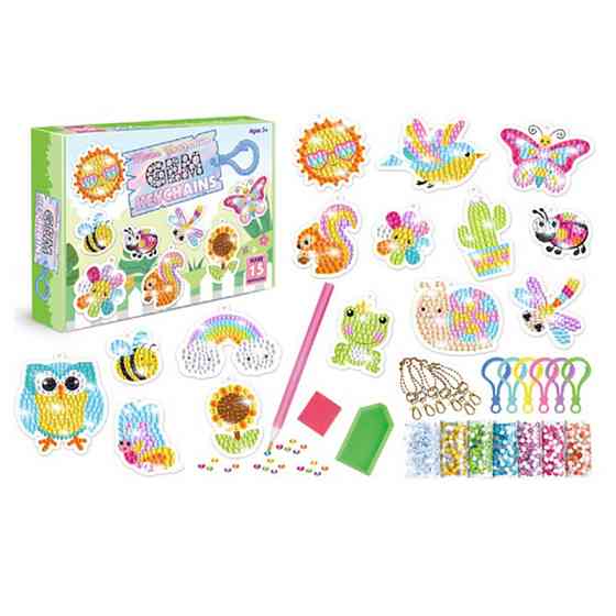 Набір для творчості Алмазна мозаїка "Тварини, комахи, веселка" SK8014 брелок, 15 штук Вінниця