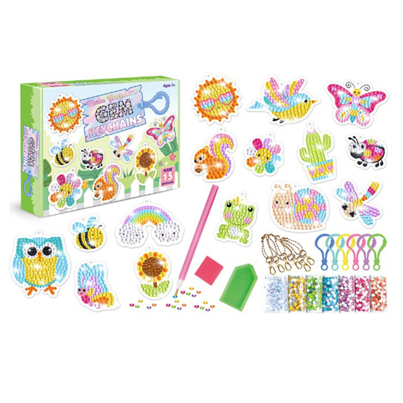 Набір для творчості Алмазна мозаїка "Тварини, комахи, веселка" SK8014 брелок, 15 штук Вінниця - фото 1