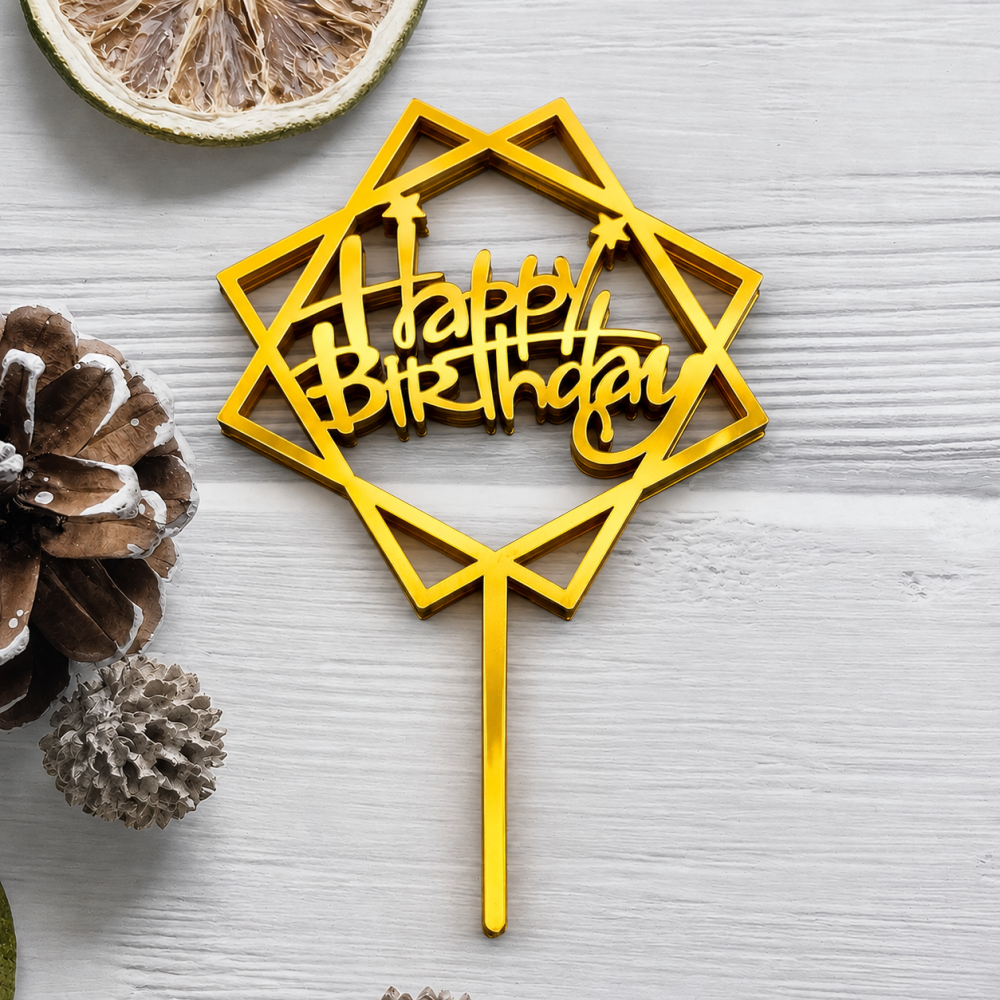 Топер для торта Happy Birthday золотий на День народження Київ - фото 1