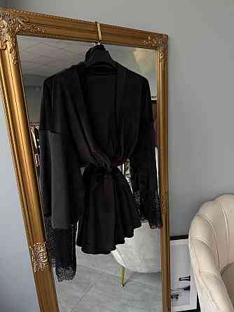 Жіночий стильний романтичний велюровий халат + мереживо Чорний Одеса